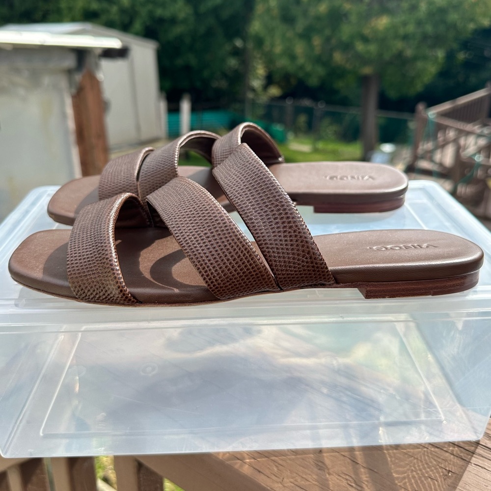 Vince Brown Triple-Strap Slide Sandals - Picture 2 of 13